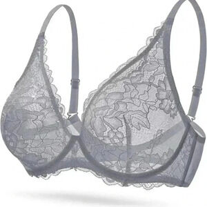 NEW⭐️ WingsLove Sexy Lace Bra See  Through Sheer Deep V Plunge Bralette